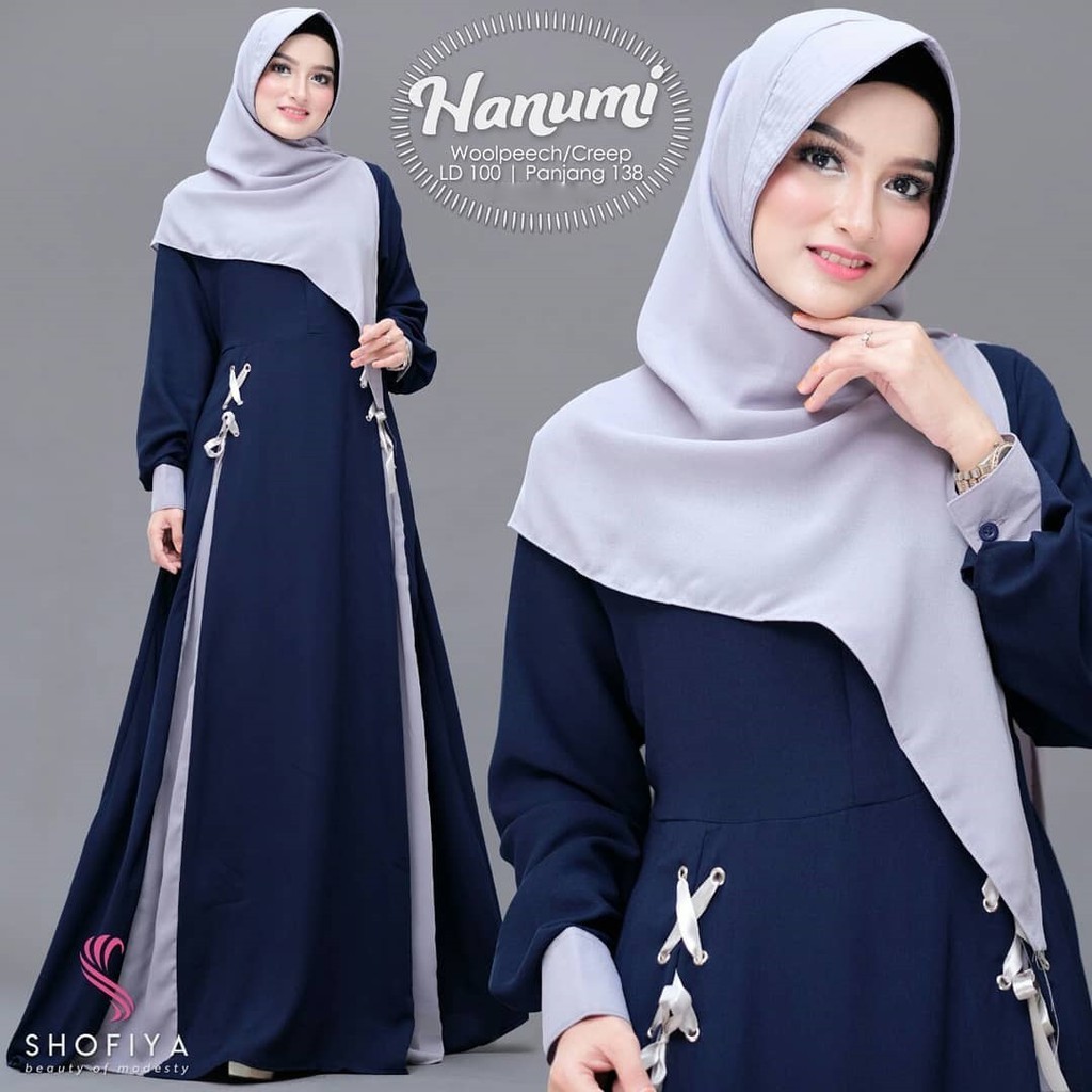 Baju Muslim Pakaian Gamis Syari Hijabers Murah Wanita Terbaru Hanumi Dress Polos-4