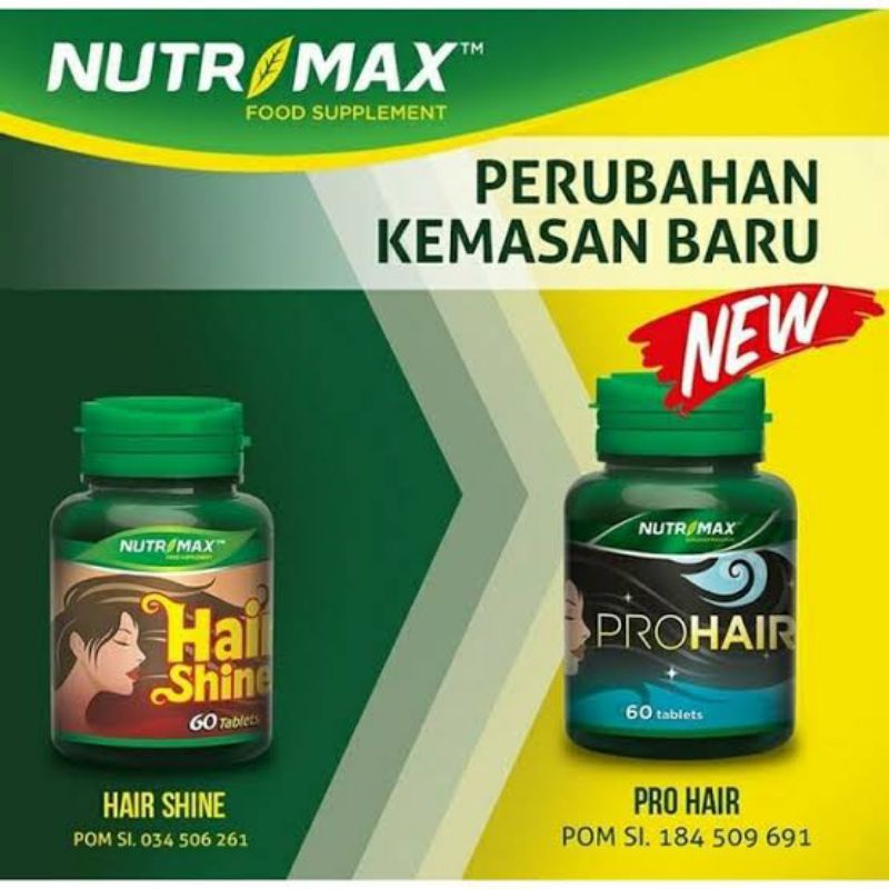 NUTRIMAX PROHAIR PRO HAIR SHINE VITAMIN OBAT RAMBUT RONTOK BOTAK TIPIS UBAN KETOMBE KUSAM 60 TABLET