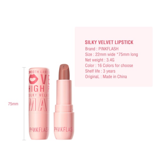 PINKFLASH PinkCover Velvet Matte Lipstick High - Silky Soft Lipstik Bibir Tahan Lama