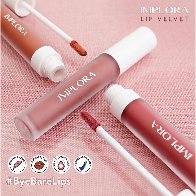 IMPLORA LIP VELVET MATTE ( READY SHADE 01 - 06) LIP CREAM LIPSTIK LIPCREAM LIP VELVET SUDAH BPOM