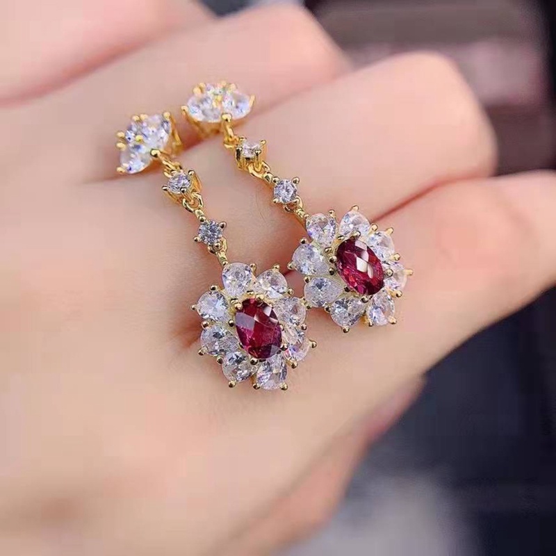 Anting Gantung Panjang Lapis Emas 18k Dengan Batu Ruby Mozambique Untuk Wanita