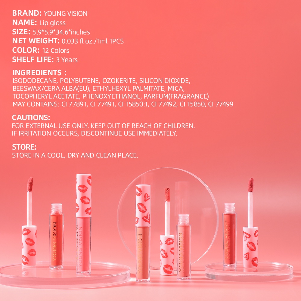 【Baru】YOUNG VISION Matte Ink Liquid Lipsticks Nude Lip Tint Colors, Waterproof and Long Lasting, Non-stick Cup Lip Stains, Labiales Matte Larga Duracion 12colors
