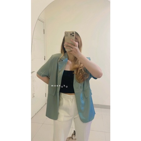 AI-YC Blazer Kasual Blazer Outer Wanita Korea Style Blazer OOTD Lengan Pendek