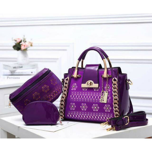 Unik RESTOCK Tas Eldora Kenky ES1137 (3in1) wanita branded batam glossy fashion import Murah