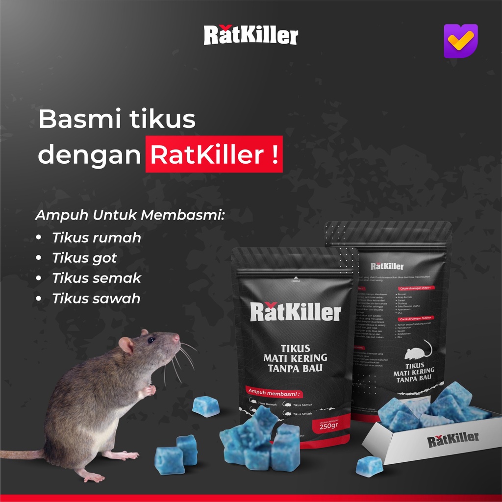 RatKiller Racun Tikus Mati Kering Tanpa Bau 250 Gram Ampuh Original Bergaransi