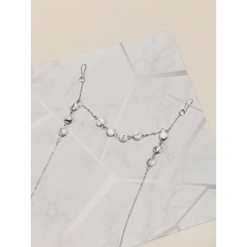 

2in1 Strap Mask&Connector - Morissa in Silver (marble white/black tulis di note, rantai gold kosong)