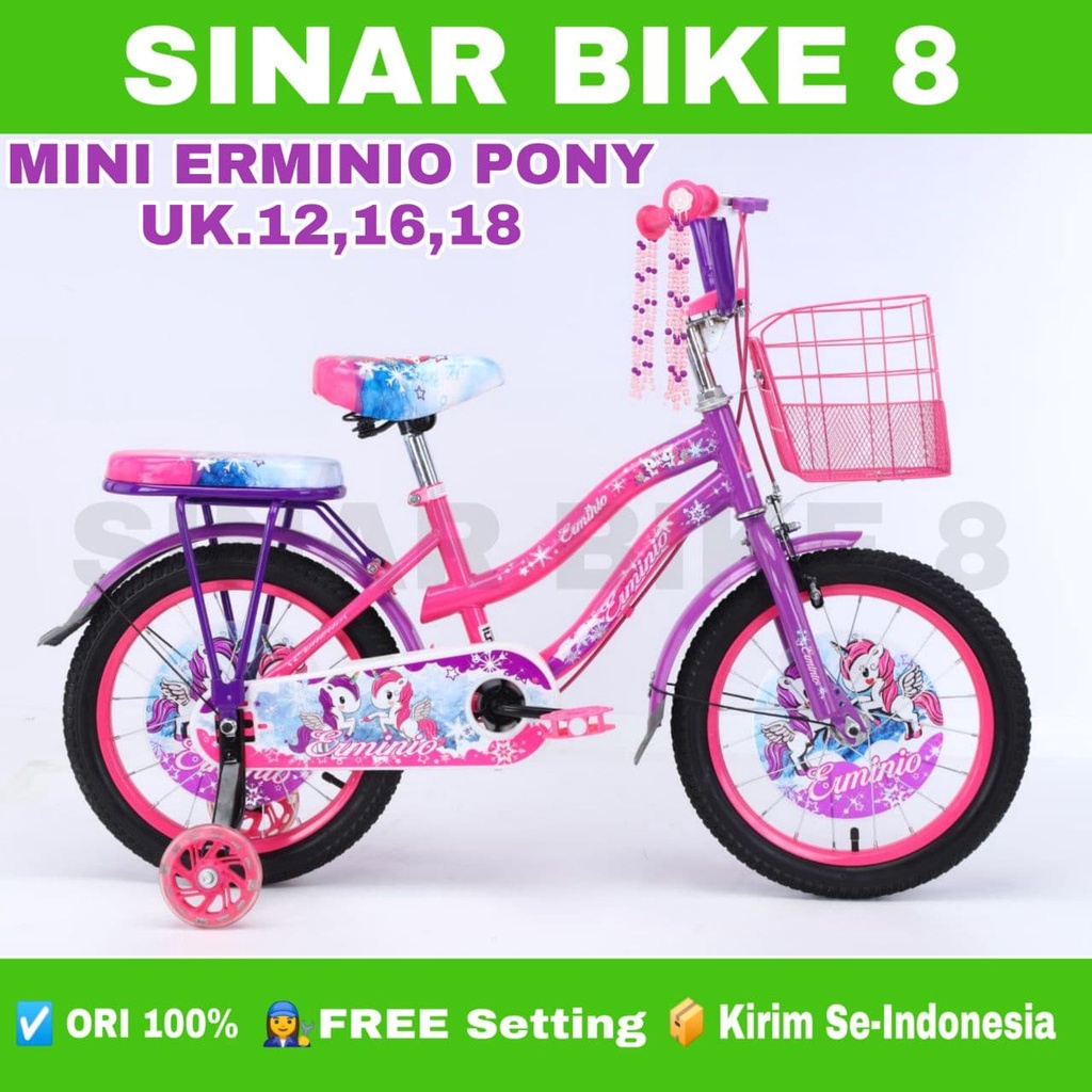 Sepeda Anak Perempuan Mini ERMINIO PONY NEW Uk.12 16 Inch