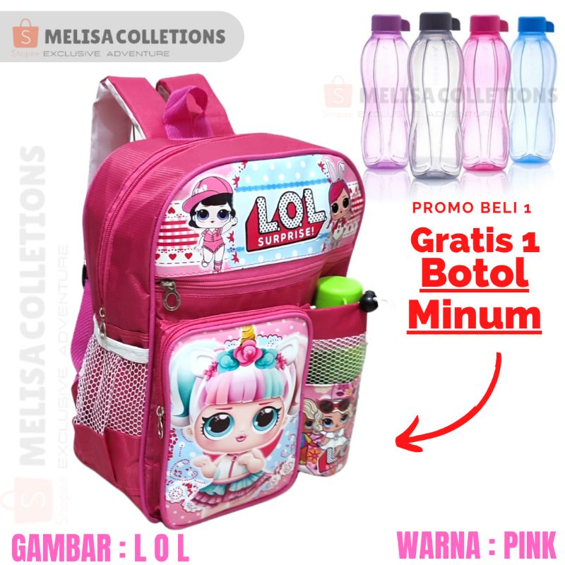 Promo Grosir/LOL Pink Tas Anak Sekolah Anak Perempuan/Tas Sekolah Anak Tk Sd/Gratis 1 Botol Minum