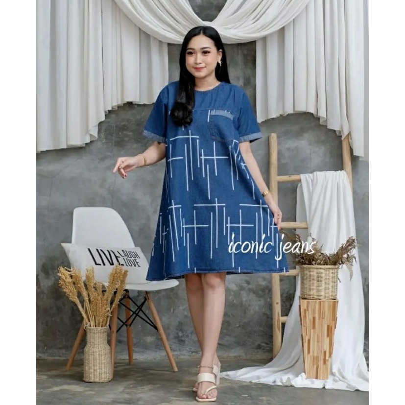 Dress jeans Wash premium-Dress Wanita korea terbaru-Dress Jeans premium-Dress jeans original