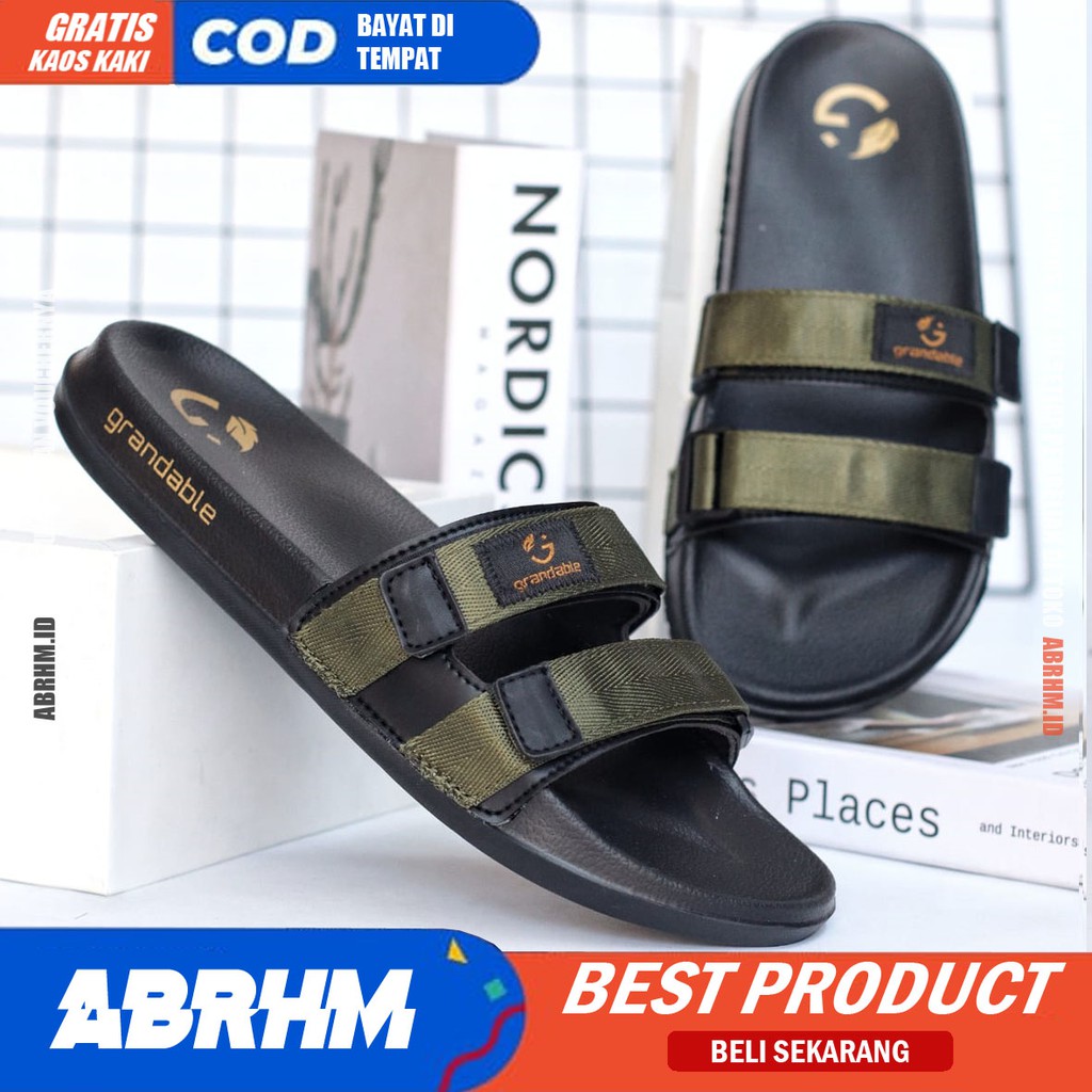 ABRHM x CHUTA Sandal Slide Pria Kekinian Sandal Slop Pria Kulit Pu Sendal Selop Cowok / Cowo Ori