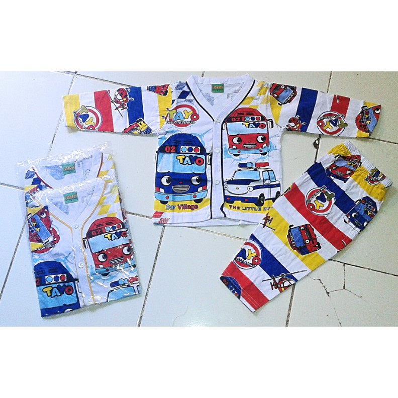 Setelan piyama baju tidur tayotayo full kancing size 2-4thn