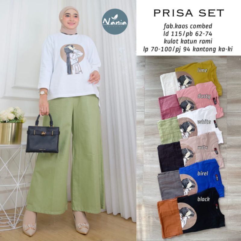 PRISA SETELAN KAOS COMBED CELANA KULOT LINEN BY NANIA