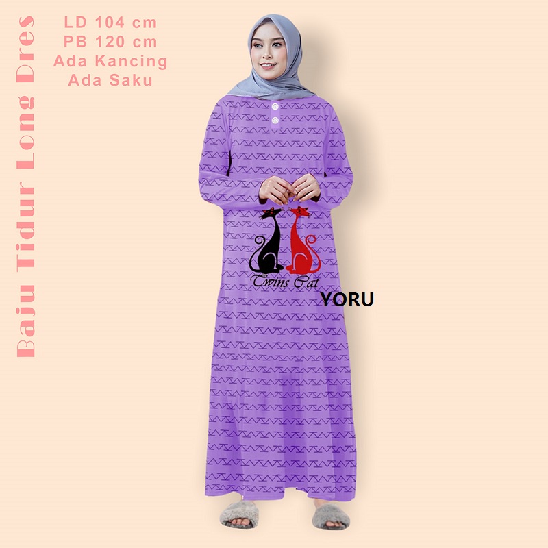 Pamelo Baju Tidur Daster Panjang Wanita Busui Kancing Baju Terusan Long Dress Muslimah Terusan Gamis Baju Tidur Muslim