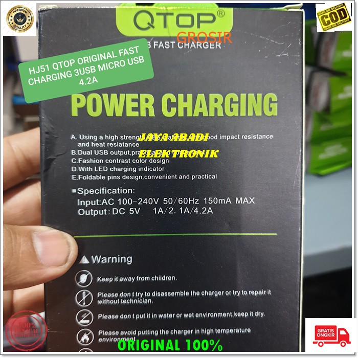 J82 ORIGINAL QTOP 4.2A ADAPTOR FAST CHARGING 3 USB TRAVEL ADAPTOR CHARGER FLASH CAS CASAN MICRO USB  3in1 adaptor hp micro usb cas casan super fast charging travel charger flash charge quick qualcomm adapter adaptive watt w kabel data androit handphone qu