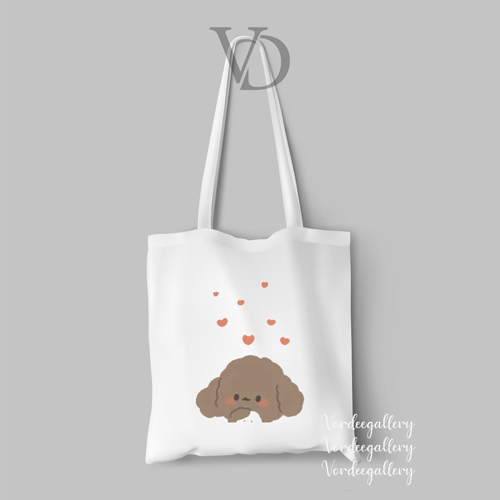 tote bag kanvas gambar puppy cute / tas korea lucu gambar anjing