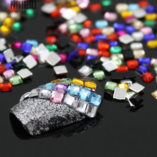 [Bayar Di Tempat] 12 Warna 3D 3mm Persegi Nail Dekorasi Pipih Shiny Rhinestone DIY Nail Art Tips