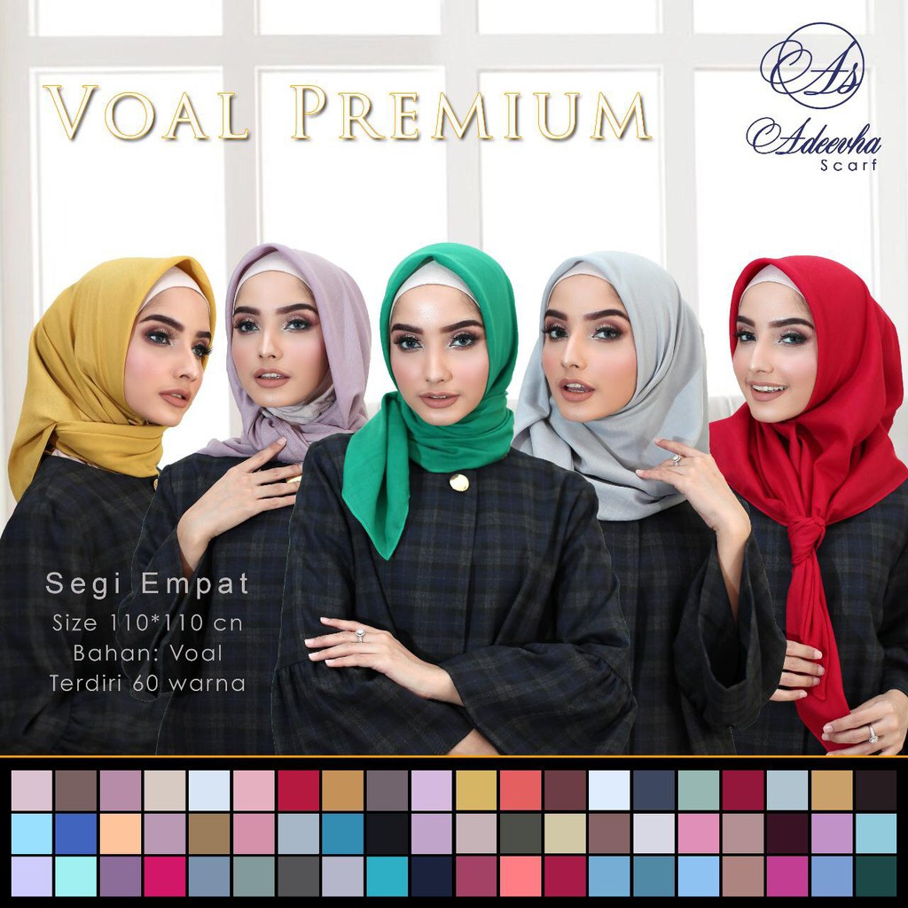 Jilbab Hijab Kerudung Segi Empat Voal Polos Premium Ukuran  