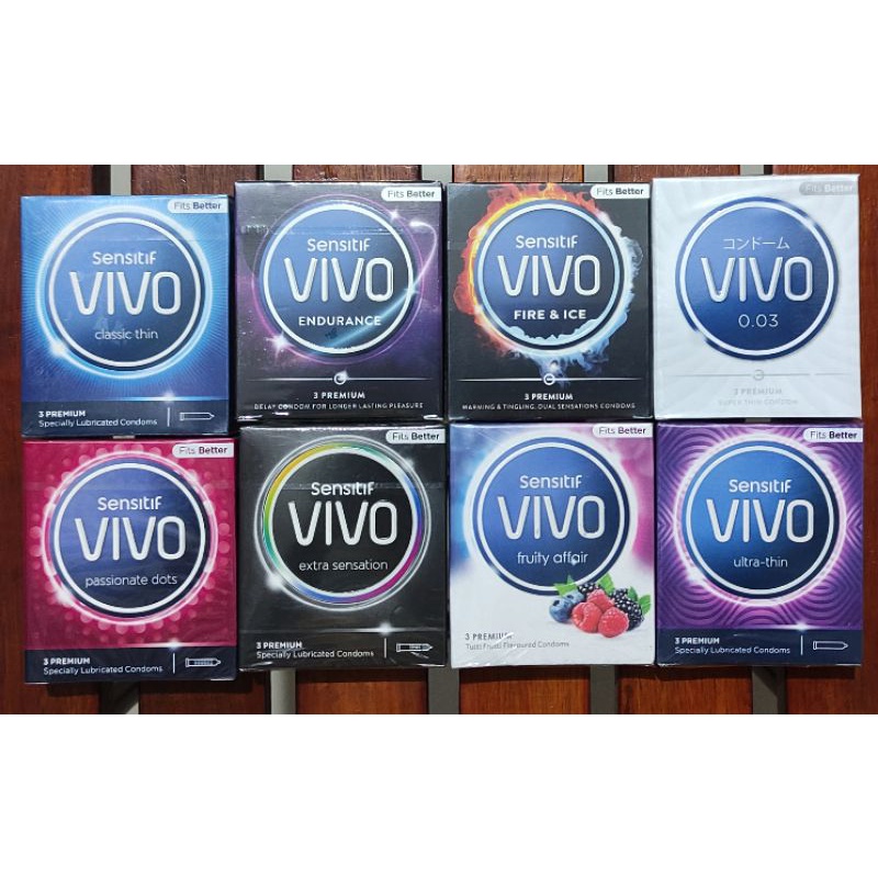 Vivo Kondom Isi 3 Pcs / Alat Kontrasepsi / Fire &amp; Ice / Extra Sensation / Fruit Affair / Endurance / Ultra Thin / Passionate Dots / Classic Thin / Super Thin 003 / Sensitif Vivo