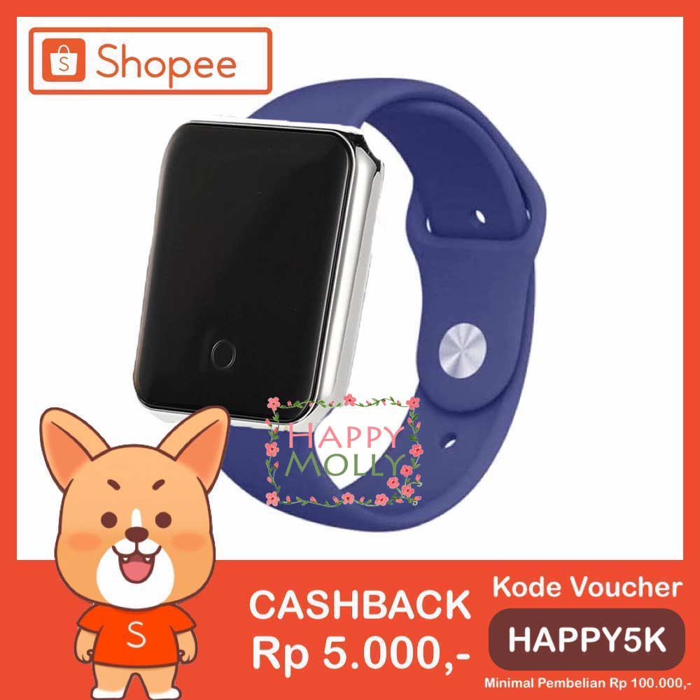 Touch Screen★LED Watch [ Navy Silver ] Jam Tangan Digital Pria &amp; Wanita - Strap Rubber