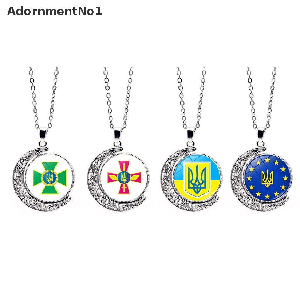 (AdornmentNo1) Kalung Rantai Dengan Liontin Bulan Sabit Motif Bendera Ukraine Untuk Wanita