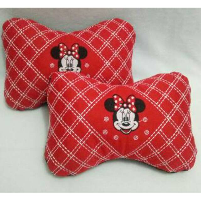 Bantal Mobil Headrest Minnie Mouse Merah