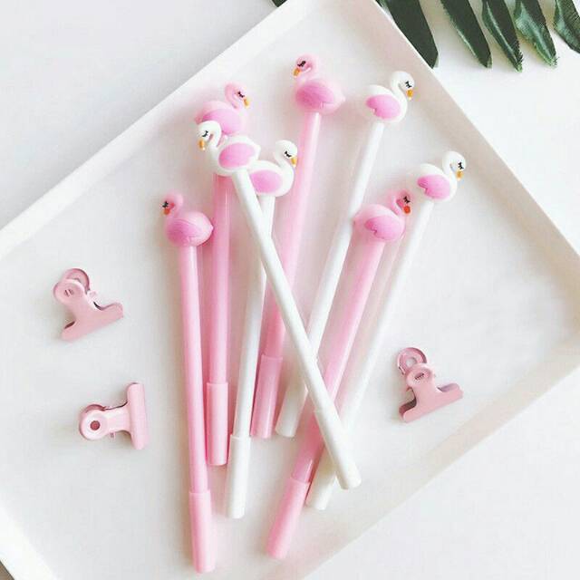 

Pulpen gel pena lucu flamingo flaminggo angsa tumblr pink white pen