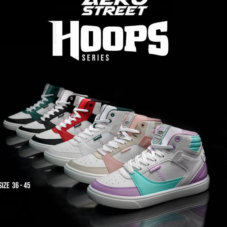 Aerostreet Hoops Series - Sepatu Sneakers Casual Sport Aerostreet Hoops Merah Hitam, Putih Putih, Hi