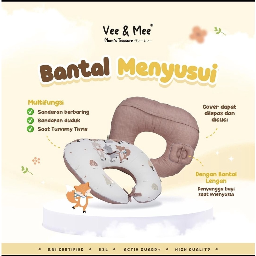 Vee &amp; Mee Nursing Pillow Bantal Menyusui Anti Bakteri + Free Bantal Lengan Raccoon &amp; Friends Series  - VMB 2050