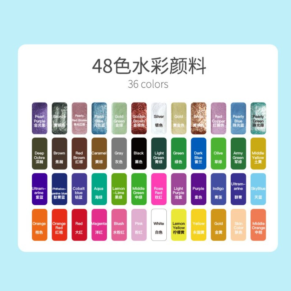 

MilL Giorgione Watercolor Watercolour Set 36 / 48 Colors Warna Pearlescent Starry Cat Air Metallic