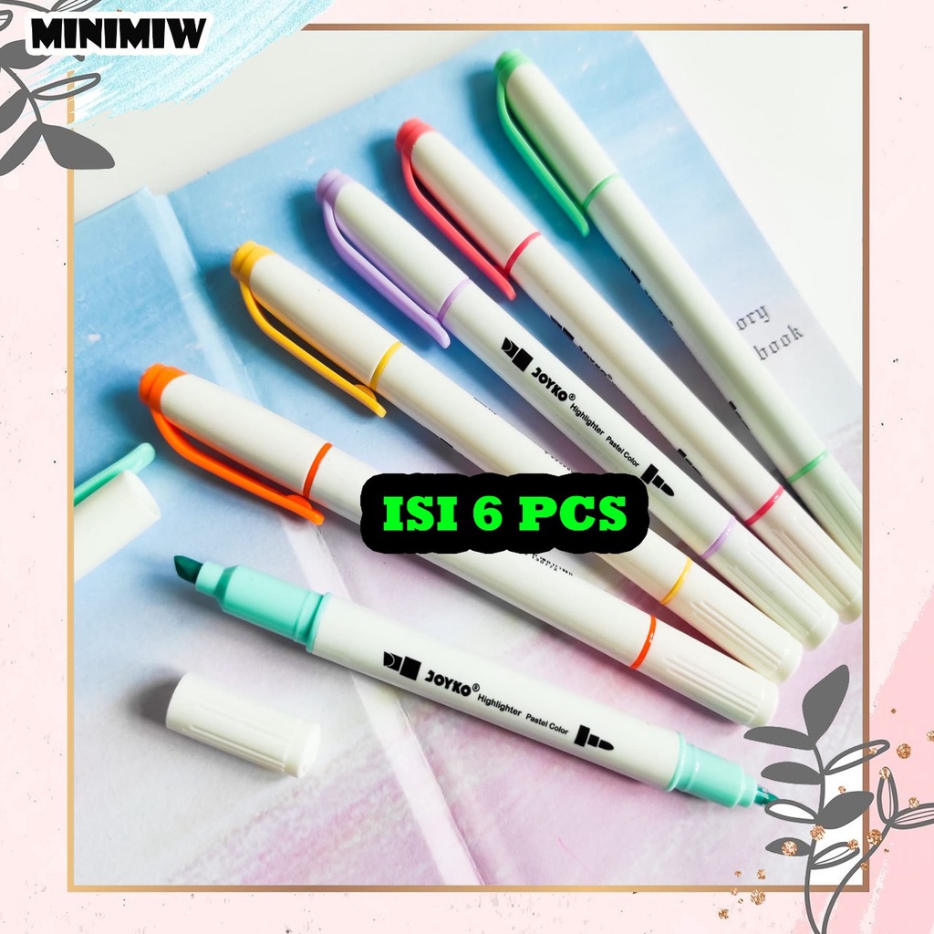 SET HIGHLIGHTER JOYKO ISI 6 PCS KODE HL-54 SPIDOL PASTEL SHELL STABILO WARNA WARNI