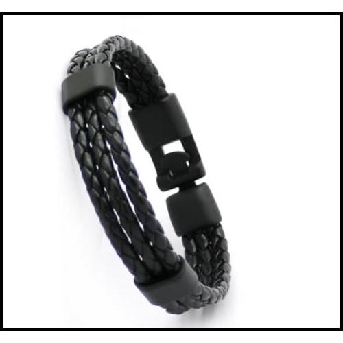 NOTED AWAS PALSU GELANG KULIT PRIA WANITA DENGAN PENGAIT 002 - HITAM 