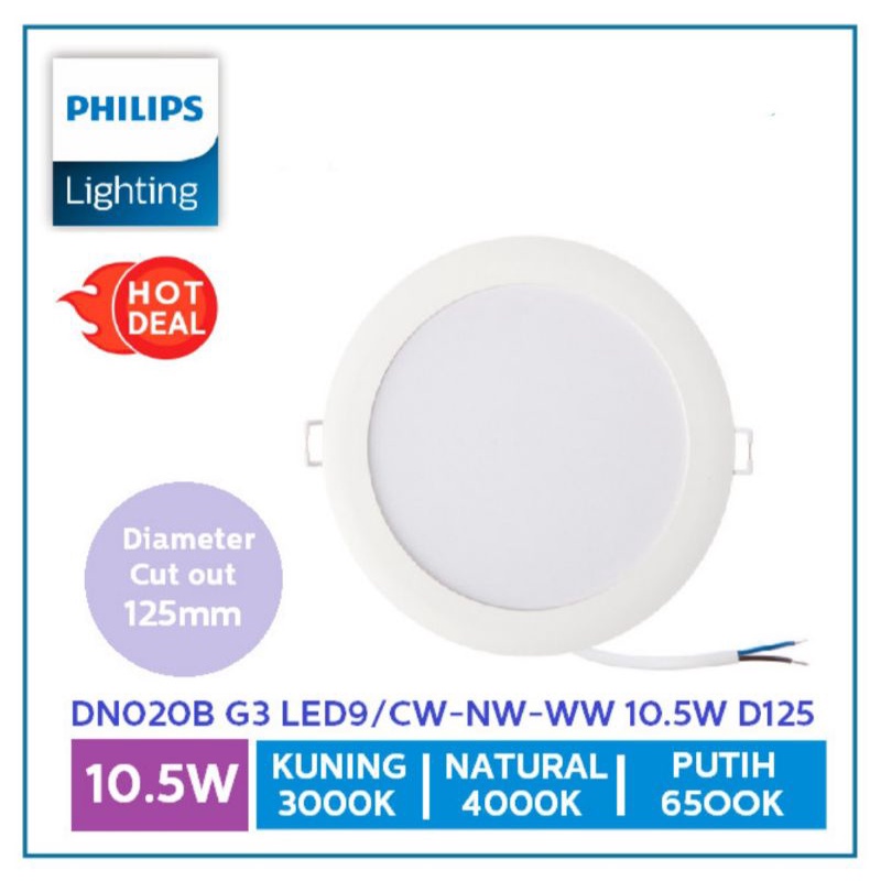 LAMPU DOWNLIGHT LED PHILIPS DN020B 10,5W G3 10.5 Watt D125 5 INCH 10.5W HIAS TIDUR PANEL SNI GARANSI RESMI CAFE RUMAH MINIMALIS PLAFON