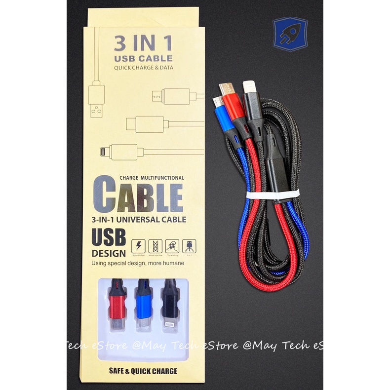Kabel 3 in 1 Untuk iPhone / Android Fast Charger iOS + Micro USB + Type C