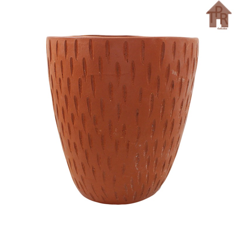 Terakota - pot bunga tanah liat model Cawan motif hujan / rintik - D30