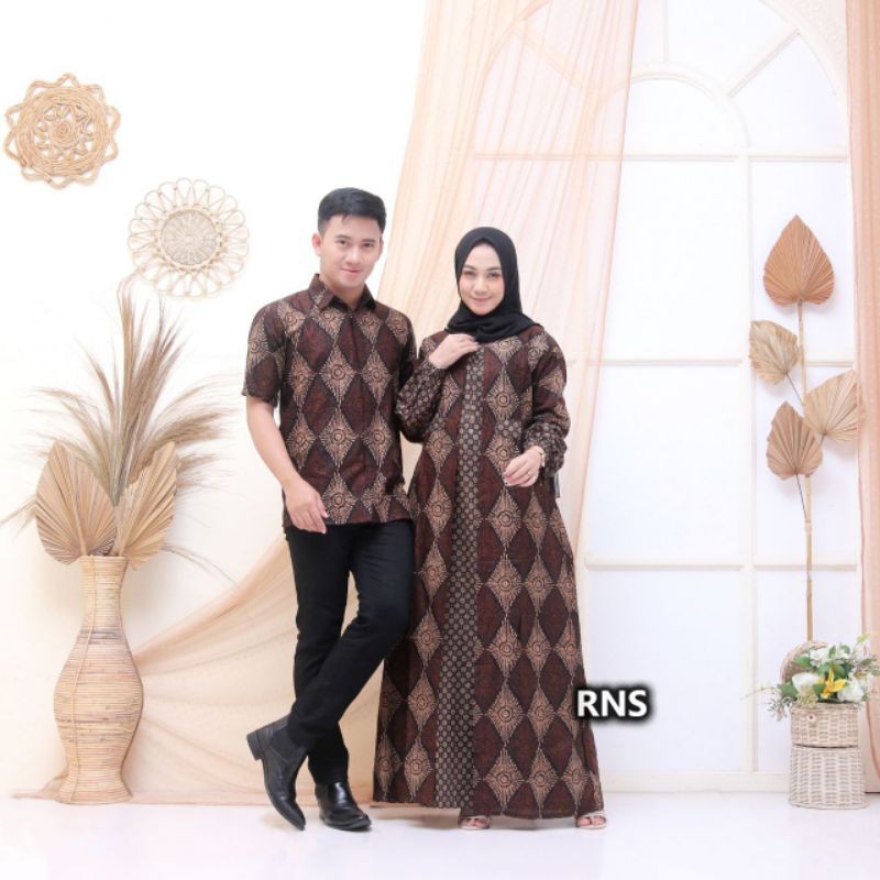 Batik Couple Keluarga Gamis Busui Motif Prasasti Batik Keluarga Seragam
