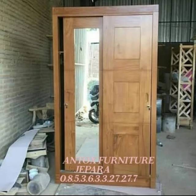 Lemari pakaian sliding jati pintu 2 mebel Jepara