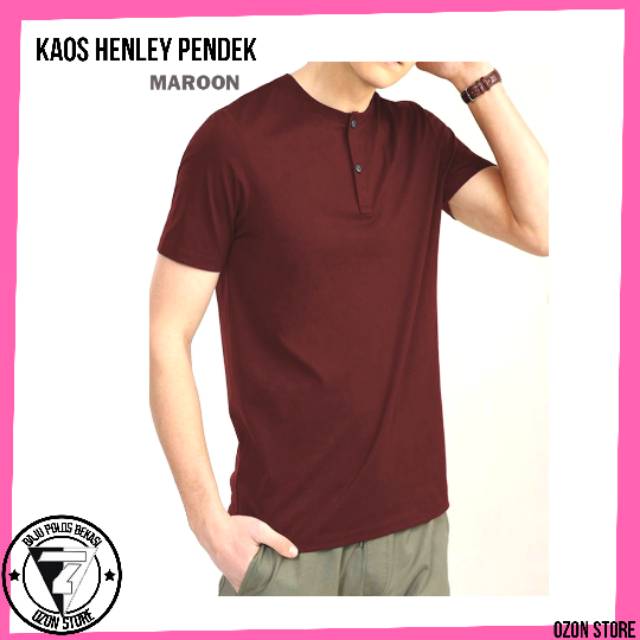 Kaos Polos Kancing / Kaos Polos Henley / Kaos Polos Misty / Lengan Pendek Merah Maroon