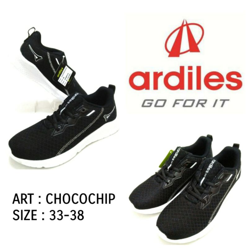 SEPATU TALI SEKOLAH/FASHION ARDILES CHOCOCHIP HITAM PUTIH SIZE 33-38