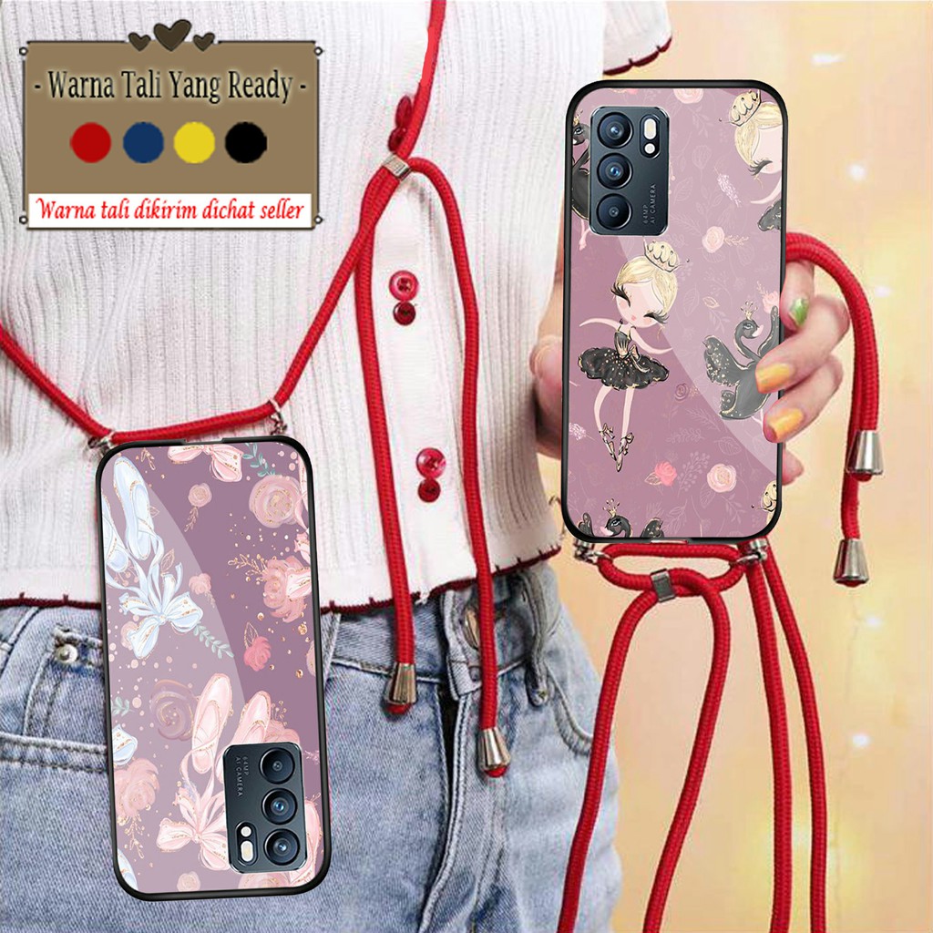 Soft case kaca plus Tali Lanyard Oppo Reno 6 Case kaca plus Slingcase Oppo Reno 6 Kesing Tali [H287]