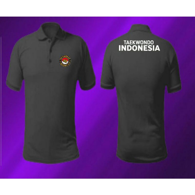 KAOS POLO BERKERAH TAEKWONDO INDONESIA LOGO DEPAN BELAKANG BAJU POLO HITAM
