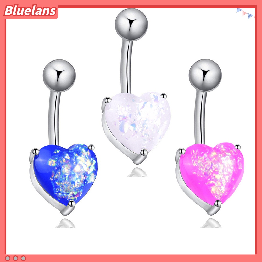 1pc Cincin Tindik Pusar Bentuk Hati Opal Tiruan Untuk Wanita