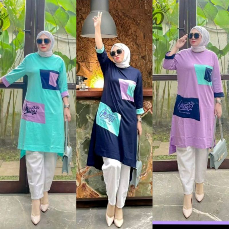 Luis Vuitton one set / TUNIK KAOS MISHA BY NVG ORIGINAL. MOTIF BORDIR KOMBINASI WARNA.