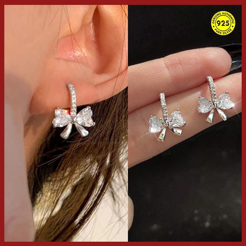 Anting Tusuk Sterling Silver 925 Desain Pita Hias Zircon AAA Anti Karat / Pudar Untuk Wanita