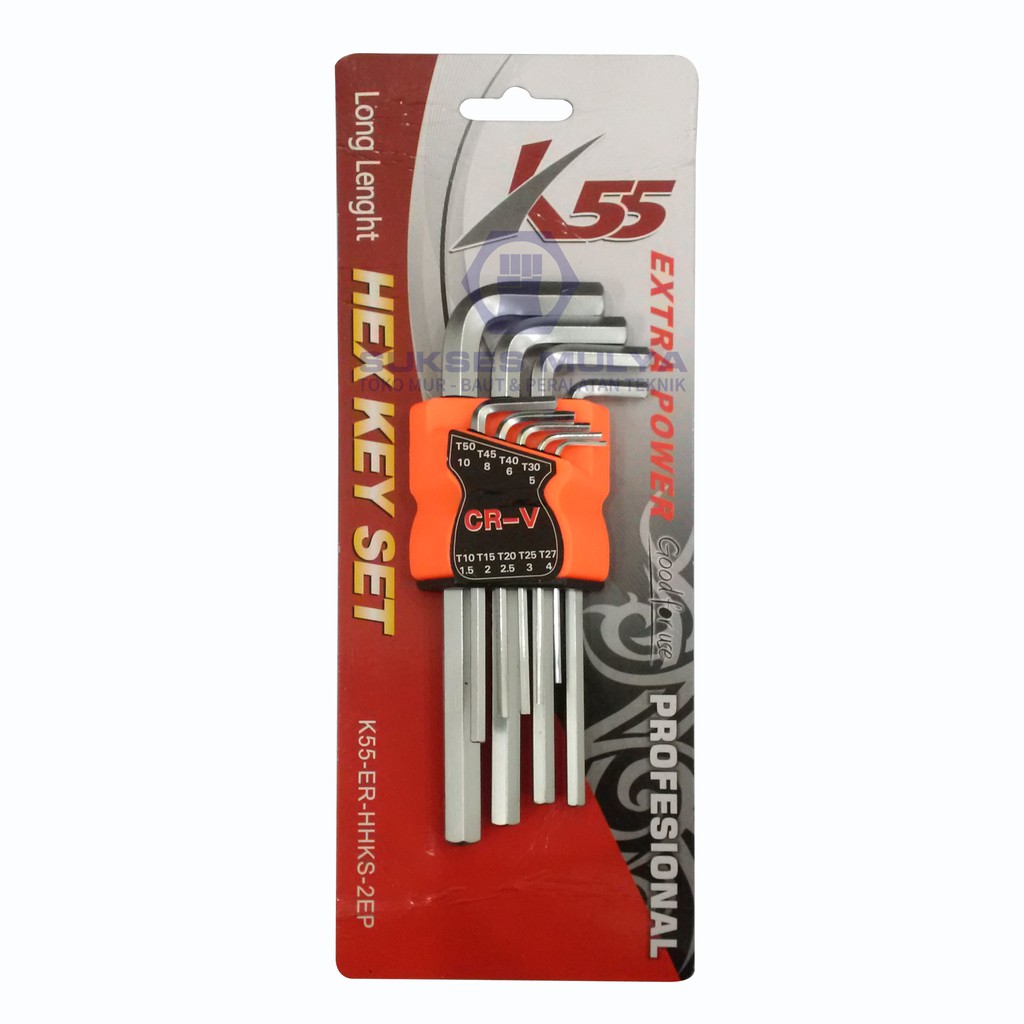 K55 Kunci L Set Biasa Panjang 9 Pcs
