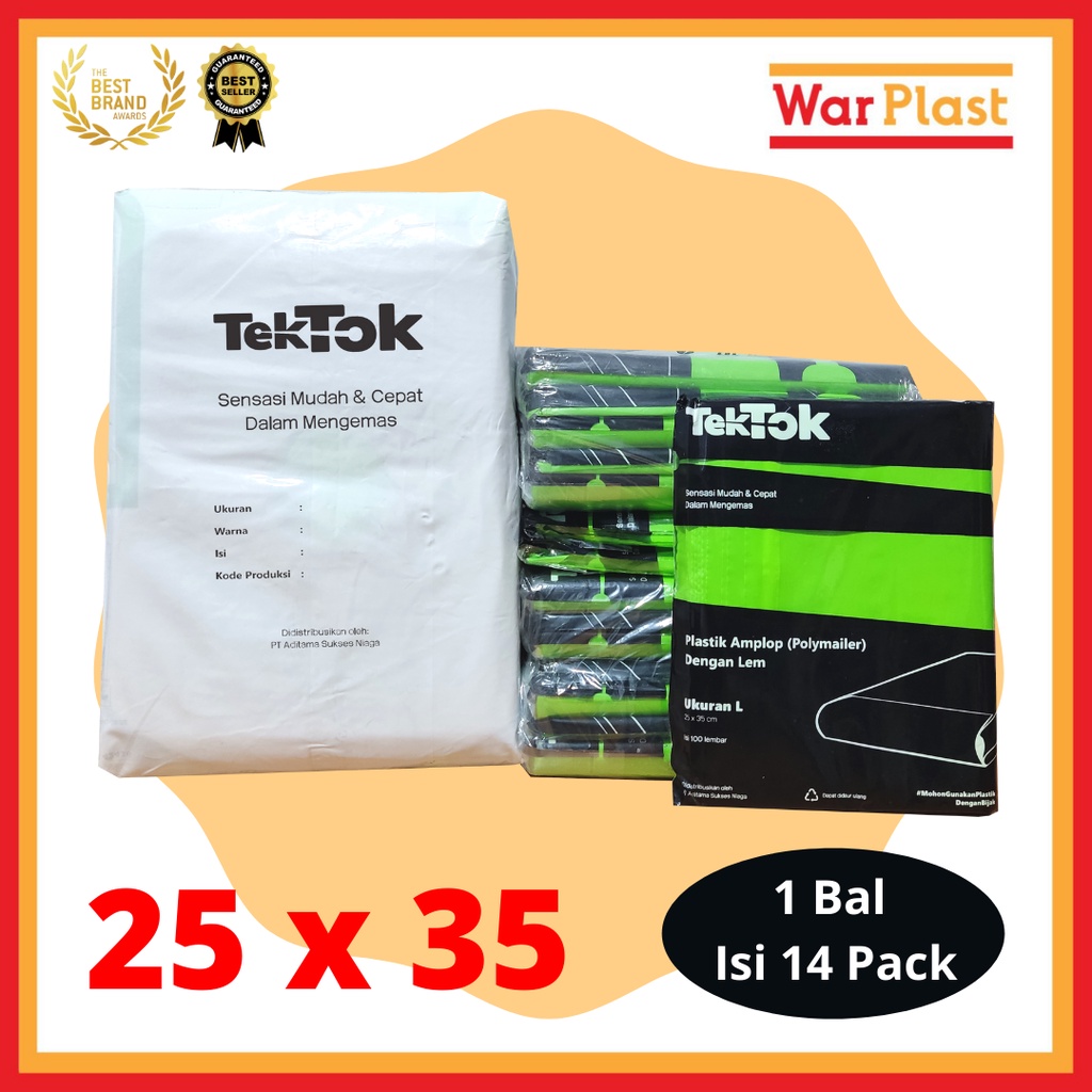 Plastik Polymailer Amplop Plastik Packing TekTok - Uk L 25x35 - Hijau