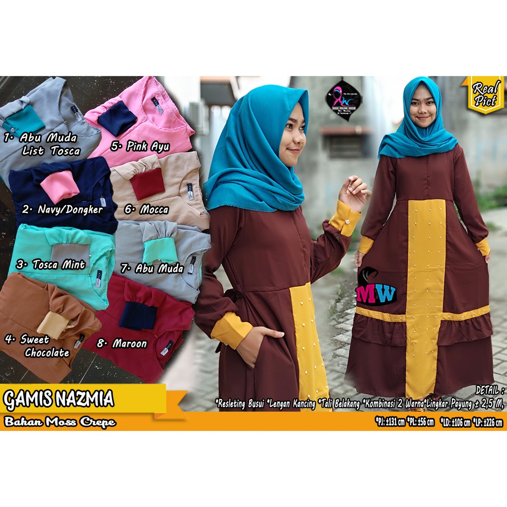 Gamis Polos / Gamis Kombinasi / Gamis Mutiara / Gamis Busui / Gamis Moscrepe (Nazmia)