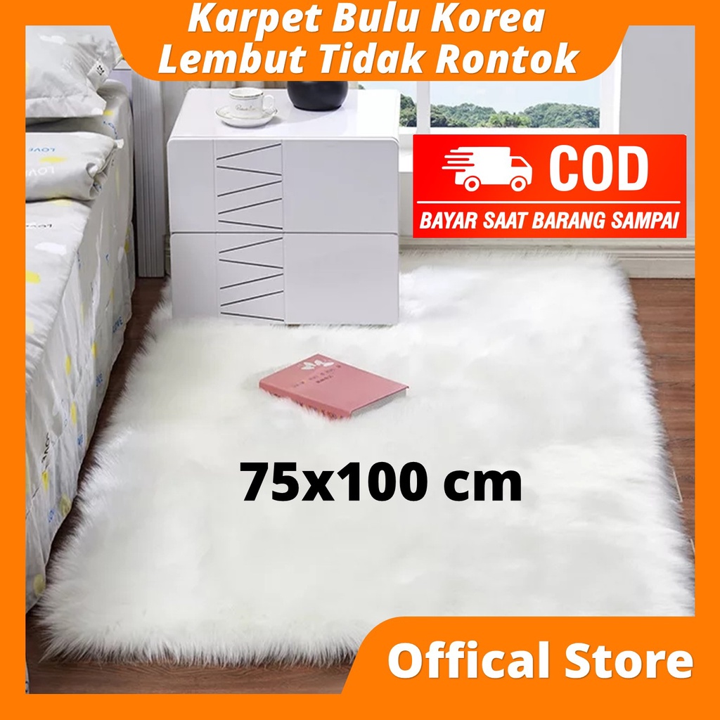 Karpet Bulu Putih Korea 75x100cm Multifungsi untuk Alas Kamar Taplak Meja Alas Foto Produk Olshop