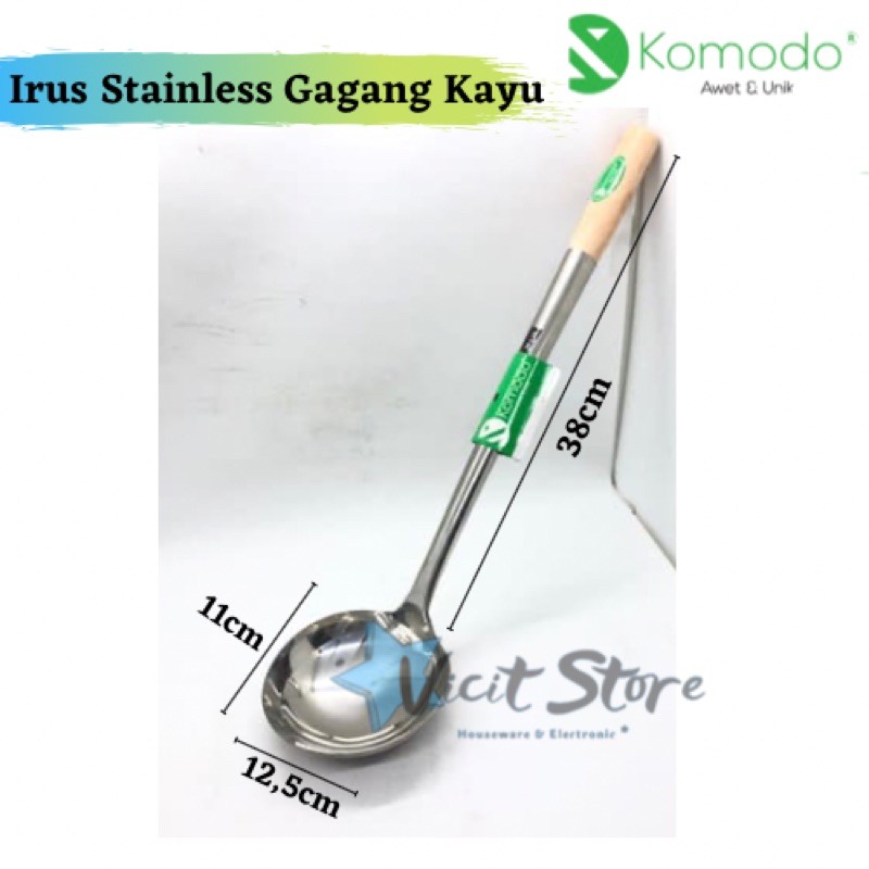 Sodet Irus Jumbo Stainless Gagang Kayu Merk Komodo 38cm