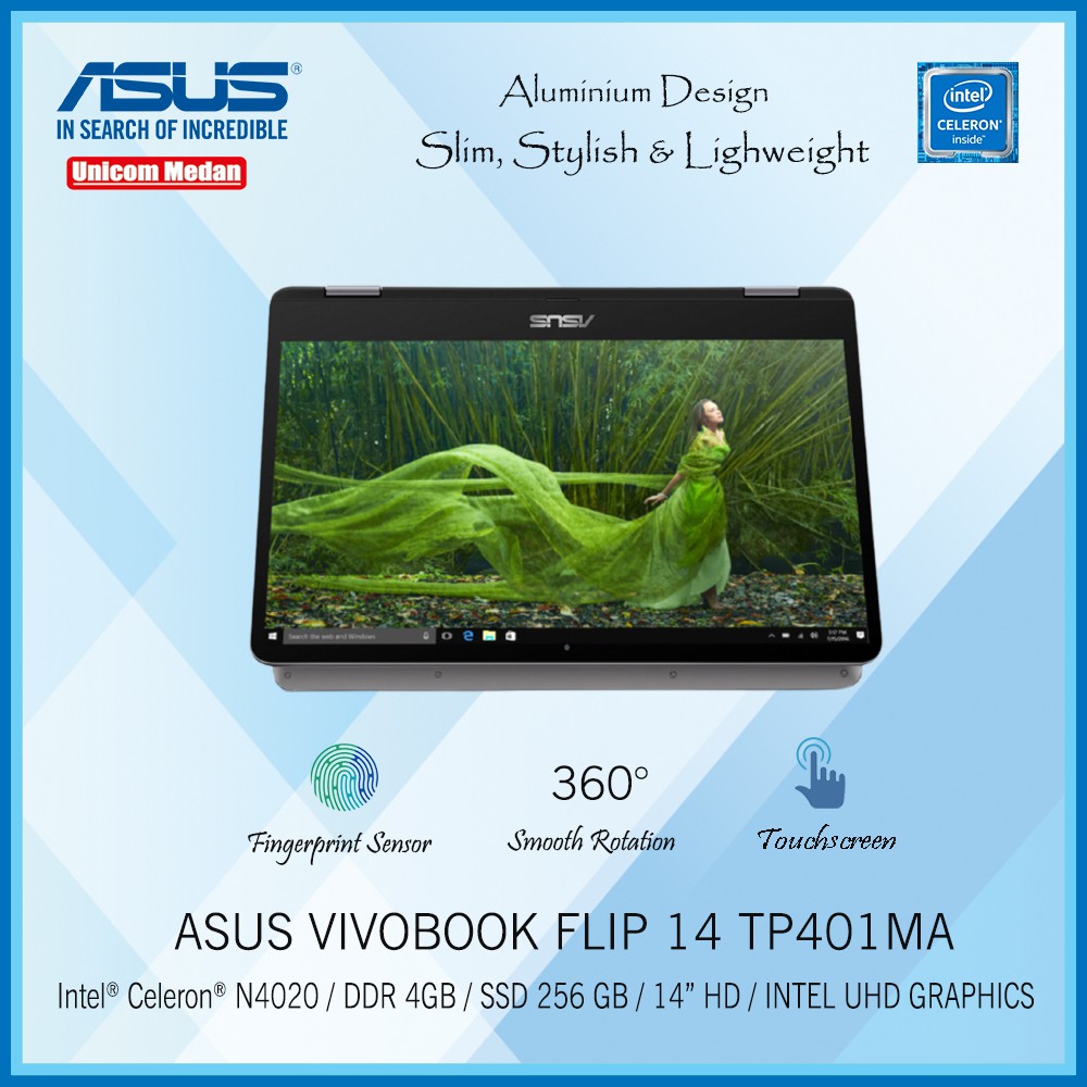 LAPTOP ASUS VIVOBOOK FLIP 14 TP401MA INTEL N4020/ DDR4 4GB/ SSD 256GB/ TOUCHSCREEN/ 360 ROTATION