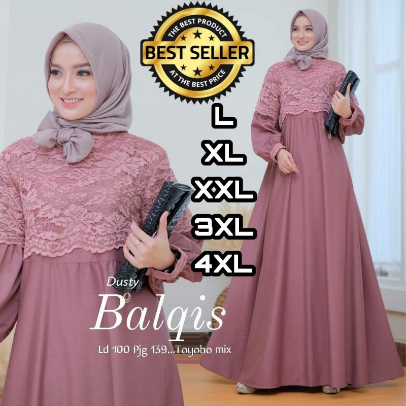 gamis jumbo ukuran L XL XXL XXXL 4XL ld 140 Balqis/gamis murah/Dress murah/gamis brukat tulang
